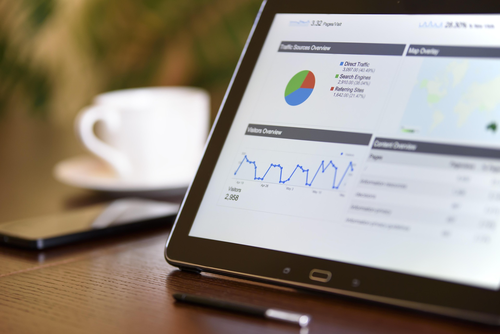 Tablet showing analytics used during digital strategy services for small businesses